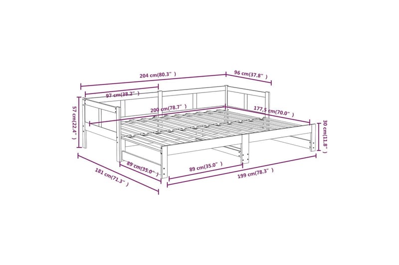 beBasic daybed med udtræk 2x(90x200) cm massivt fyrretræ sort - Sort - Møbler - Senge - Sengeramme & sengestel