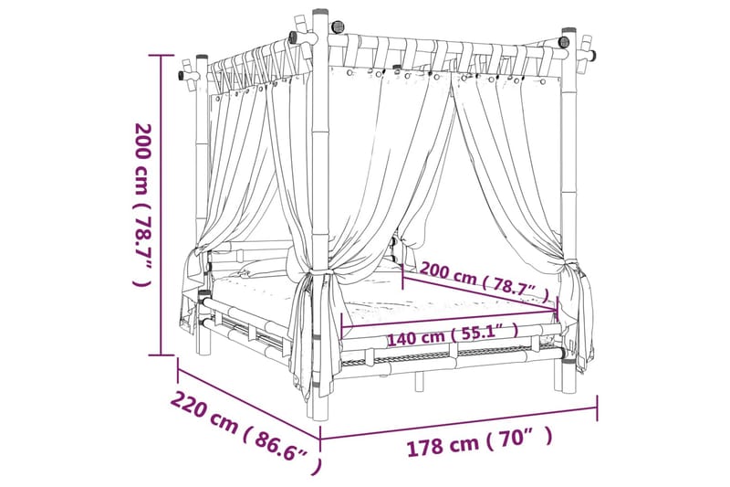 beBasic himmelseng 140x200 cm bambus - Brun - Møbler - Senge - Sengeramme & sengestel