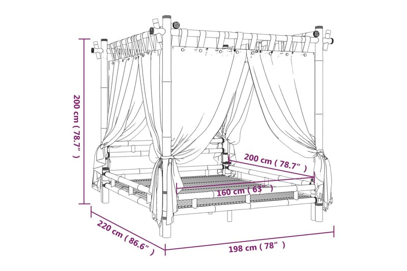 beBasic himmelseng 160x200 cm bambus - Brun - Møbler - Senge - Sengeramme & sengestel