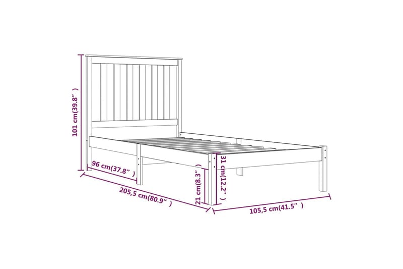 beBasic sengeramme 100x200 cm massivt fyrretræ - Brun - Sengeramme & sengestel