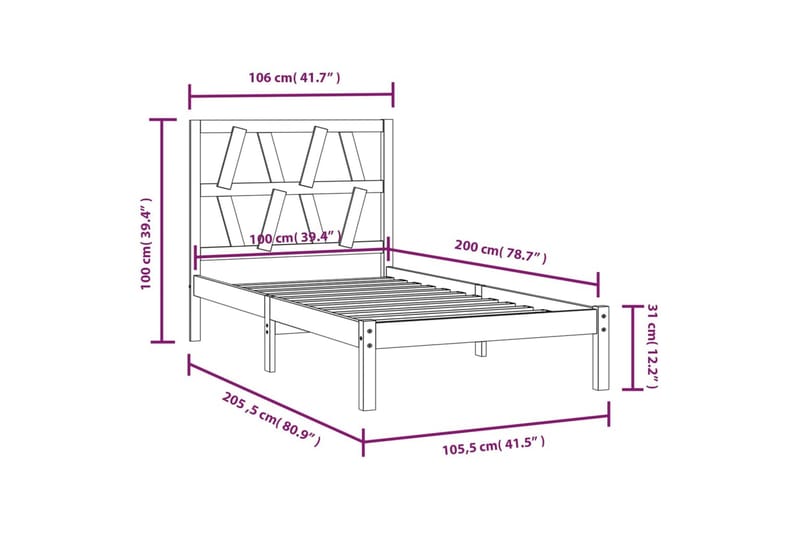 beBasic sengeramme 100x200 cm massivt fyrretræ - Brun - Sengeramme & sengestel