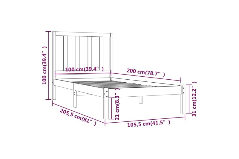 beBasic sengeramme 100x200 cm massivt fyrretræ gyldenbrun - Brun - Sengeramme & sengestel