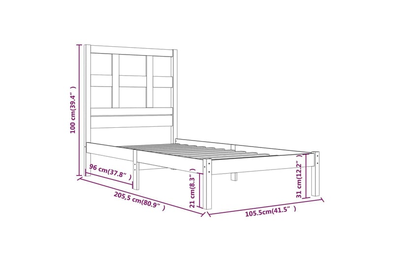 beBasic sengeramme 100x200 cm massivt fyrretræ gyldenbrun - Brun - Sengeramme & sengestel