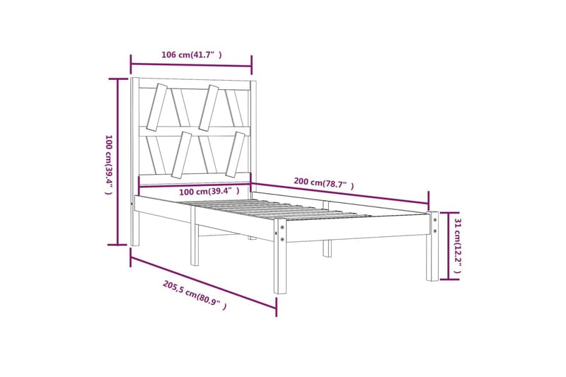 beBasic sengeramme 100x200 cm massivt fyrretræ gyldenbrun - Brun - Møbler - Senge - Sengeramme & sengestel