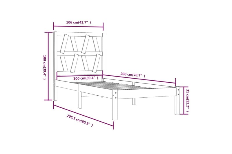 beBasic sengeramme 100x200 cm massivt fyrretræ gyldenbrun - Brun - Sengeramme & sengestel