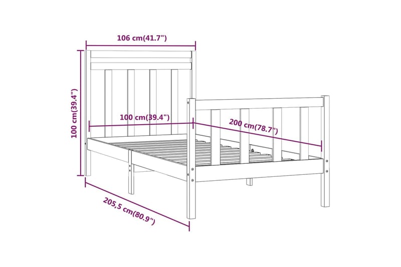 beBasic sengeramme 100x200 cm massivt fyrretræ hvid - Hvid - Sengeramme & sengestel