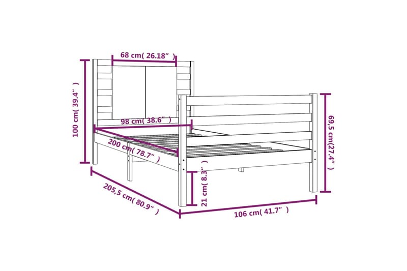 beBasic sengeramme 100x200 cm massivt fyrretræ hvid - Hvid - Sengeramme & sengestel