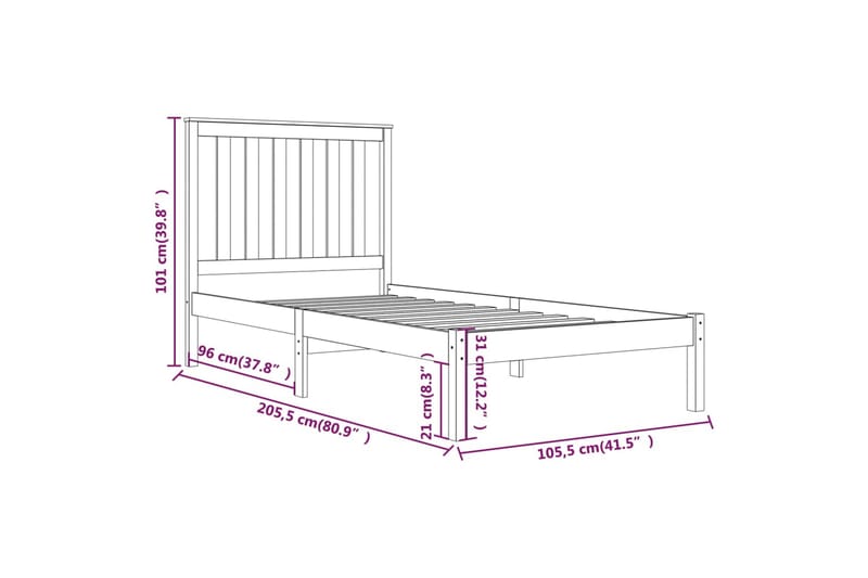 beBasic sengeramme 100x200 cm massivt fyrretræ hvid - Hvid - Møbler - Senge - Sengeramme & sengestel