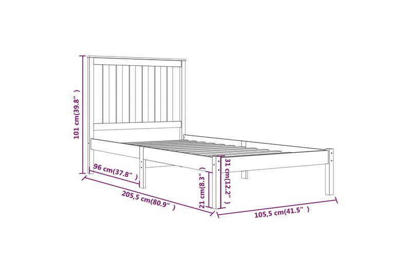 beBasic sengeramme 100x200 cm massivt fyrretræ hvid - Hvid - Sengeramme & sengestel