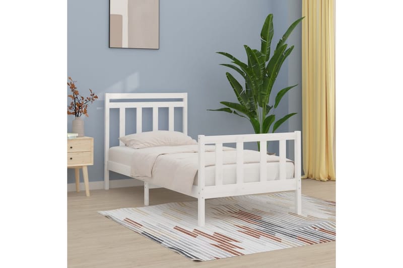beBasic sengeramme 100x200 cm massivt fyrretræ hvid - Hvid - Møbler - Senge - Sengeramme & sengestel