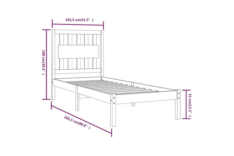 beBasic sengeramme 100x200 cm massivt fyrretræ hvid - Hvid - Sengeramme & sengestel