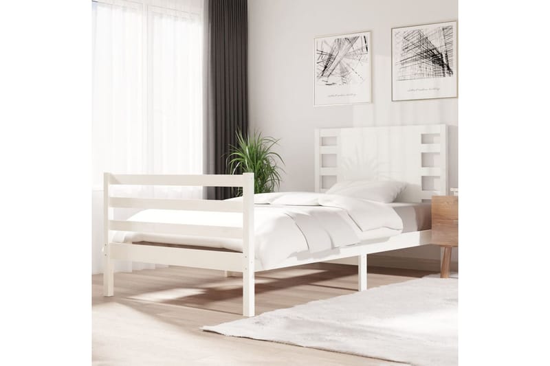 beBasic sengeramme 100x200 cm massivt fyrretræ hvid - Hvid - Sengeramme & sengestel