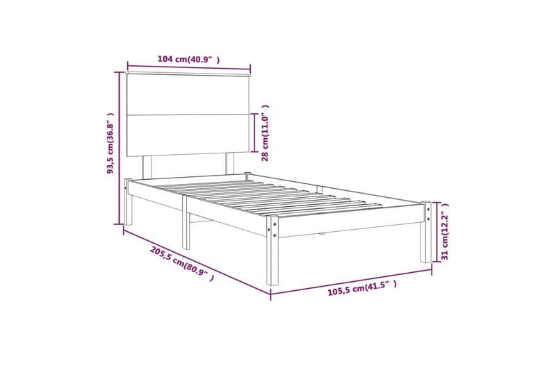 beBasic sengeramme 100x200 cm massivt fyrretræ hvid - Hvid - Sengeramme & sengestel