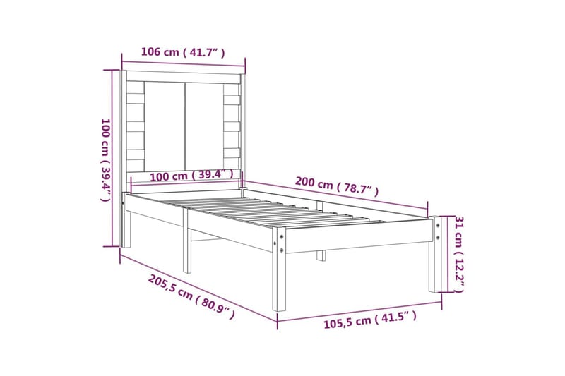 beBasic sengeramme 100x200 cm massivt fyrretræ sort - Sort - Sengeramme & sengestel