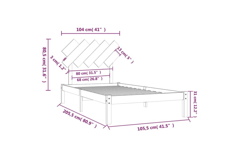 beBasic sengeramme 100x200 cm massivt træ - Brun - Sengeramme & sengestel