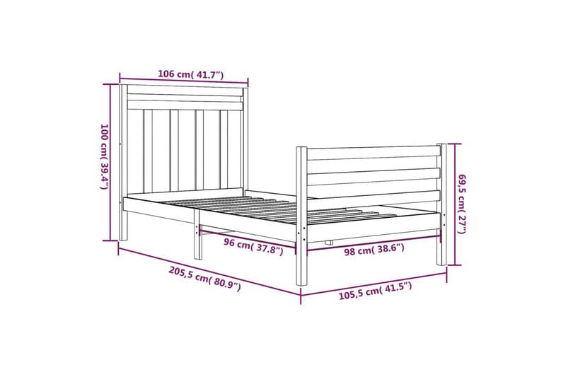 beBasic sengeramme 100x200 cm massivt træ - Brun - Sengeramme & sengestel