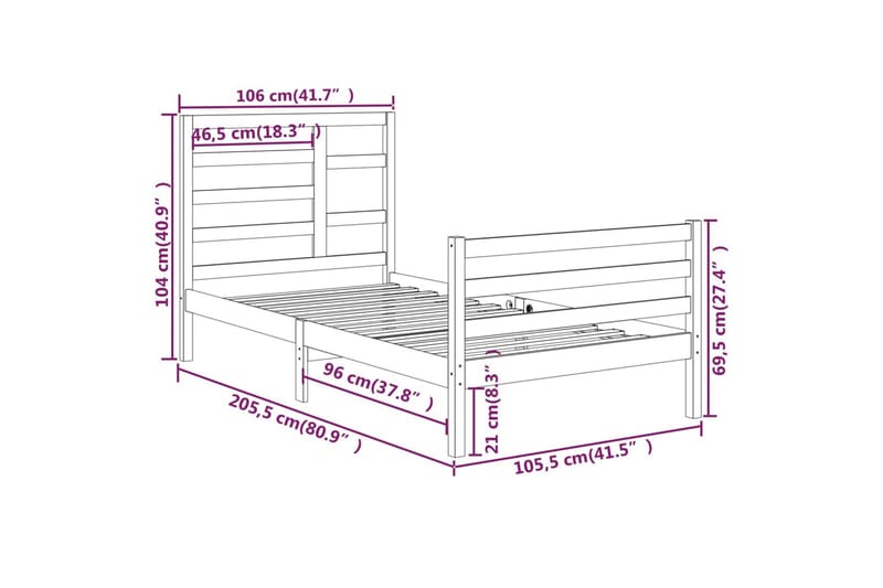 beBasic sengeramme 100x200 cm massivt træ - Brun - Møbler - Senge - Sengeramme & sengestel