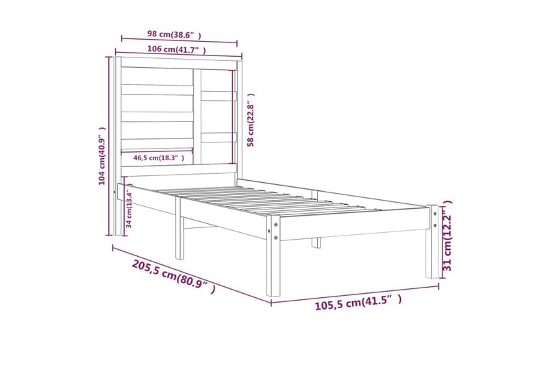 beBasic sengeramme 100x200 cm massivt træ - Brun - Sengeramme & sengestel