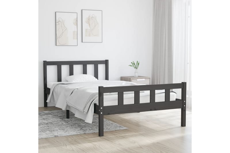 beBasic sengeramme 100x200 cm massivt træ grå - GrÃ¥ - Møbler - Senge - Sengeramme & sengestel