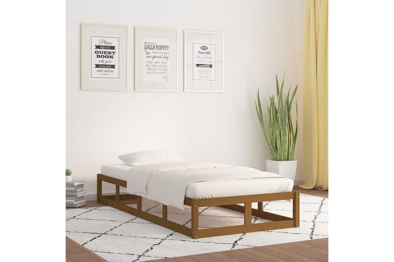 beBasic sengeramme 100x200 cm massivt træ gyldenbrun - Brun - Møbler - Senge - Sengeramme & sengestel