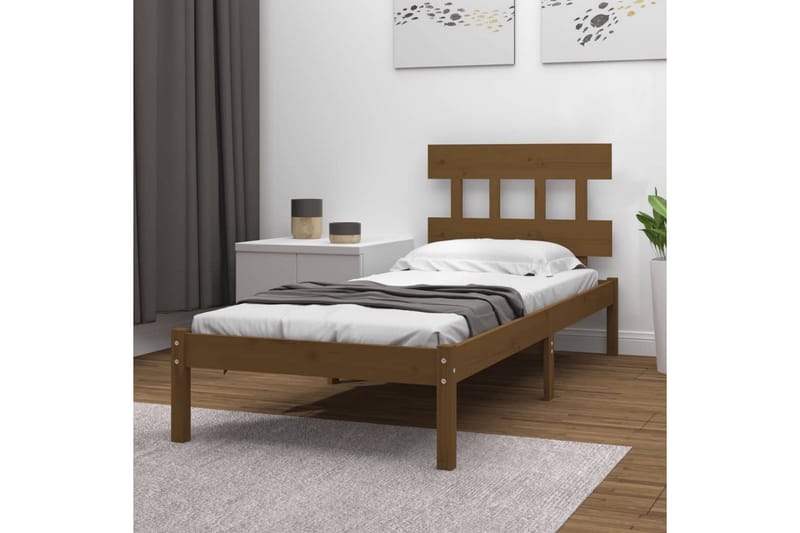 beBasic sengeramme 100x200 cm massivt træ gyldenbrun - Brun - Møbler - Senge - Sengeramme & sengestel