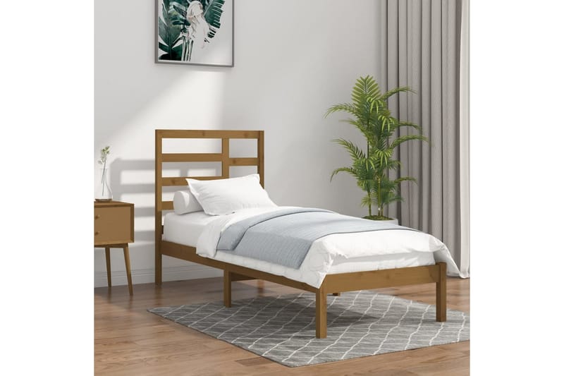 beBasic sengeramme 100x200 cm massivt træ gyldenbrun - Brun - Møbler - Senge - Sengeramme & sengestel