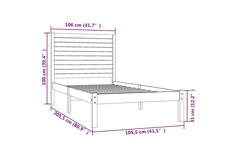 beBasic sengeramme 100x200 cm massivt træ gyldenbrun - Brun - Møbler - Senge - Sengeramme & sengestel