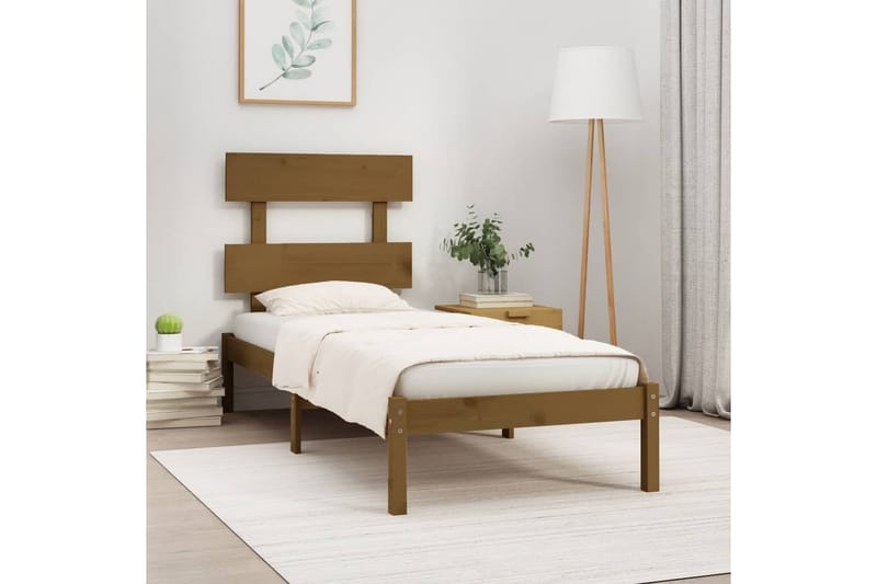 beBasic sengeramme 100x200 cm massivt træ gyldenbrun - Brun - Møbler - Senge - Sengeramme & sengestel