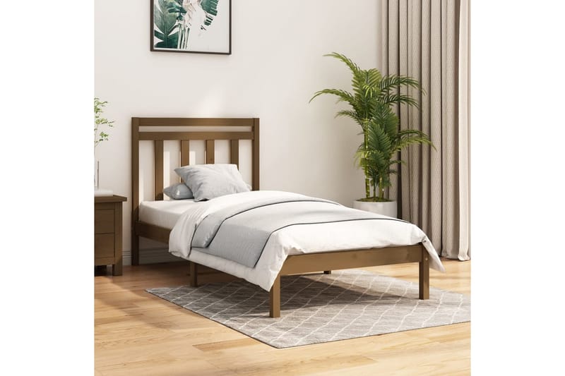 beBasic sengeramme 100x200 cm massivt træ gyldenbrun - Brun - Møbler - Senge - Sengeramme & sengestel