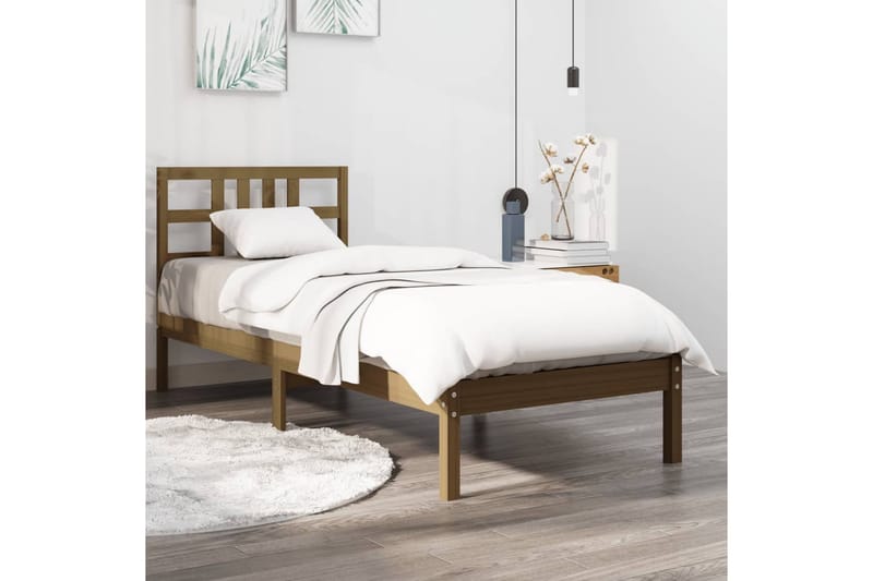 beBasic sengeramme 100x200 cm massivt træ gyldenbrun - Brun - Møbler - Senge - Sengeramme & sengestel