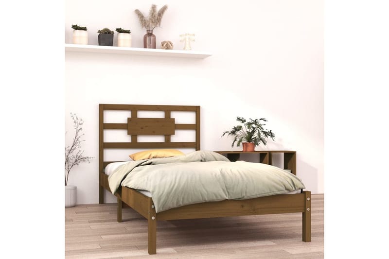 beBasic sengeramme 100x200 cm massivt træ gyldenbrun - Brun - Møbler - Senge - Sengeramme & sengestel