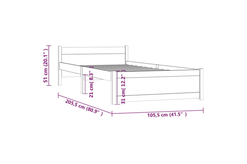 beBasic sengeramme 100x200 cm massivt træ hvid - Hvid - Møbler - Senge - Sengeramme & sengestel