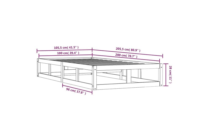 beBasic sengeramme 100x200 cm massivt træ hvid - Hvid - Sengeramme & sengestel