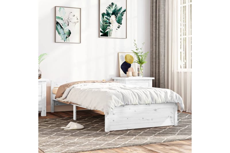 beBasic sengeramme 100x200 cm massivt træ hvid - Hvid - Møbler - Senge - Sengeramme & sengestel