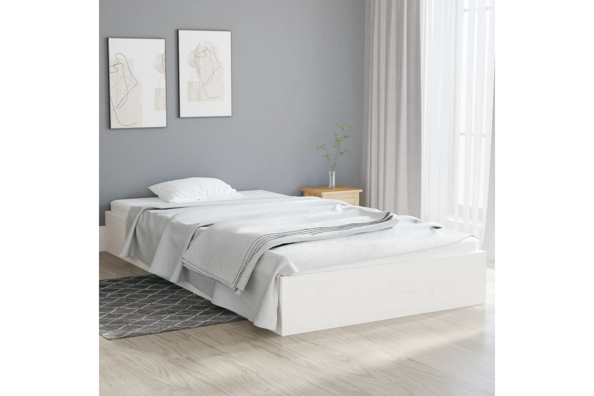 beBasic sengeramme 100x200 cm massivt træ hvid - Hvid - Møbler - Senge - Sengeramme & sengestel