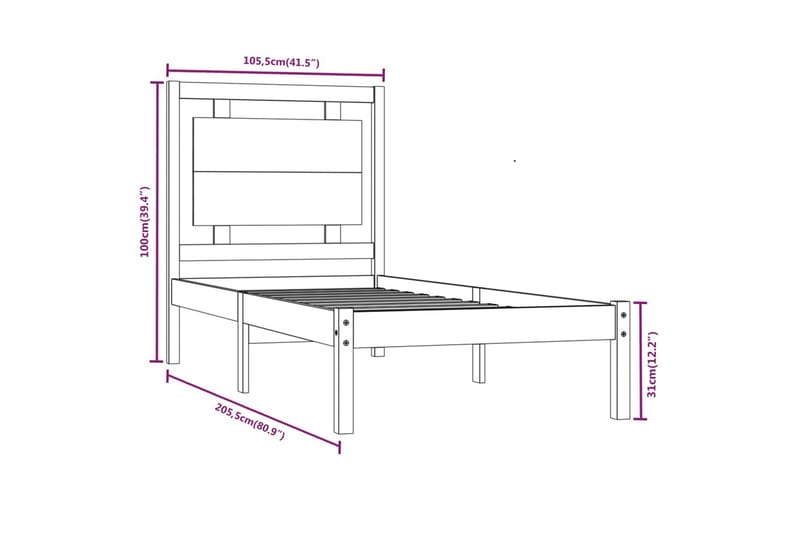 beBasic sengeramme 100x200 cm massivt træ hvid - Hvid - Sengeramme & sengestel