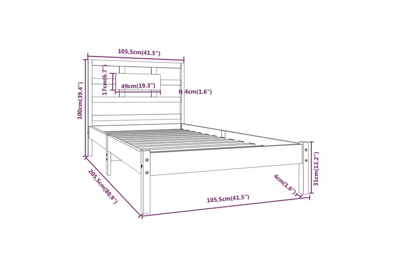 beBasic sengeramme 100x200 cm massivt træ hvid - Hvid - Sengeramme & sengestel