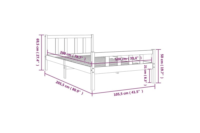 beBasic sengeramme 100x200 cm massivt træ sort - Sort - Sengeramme & sengestel