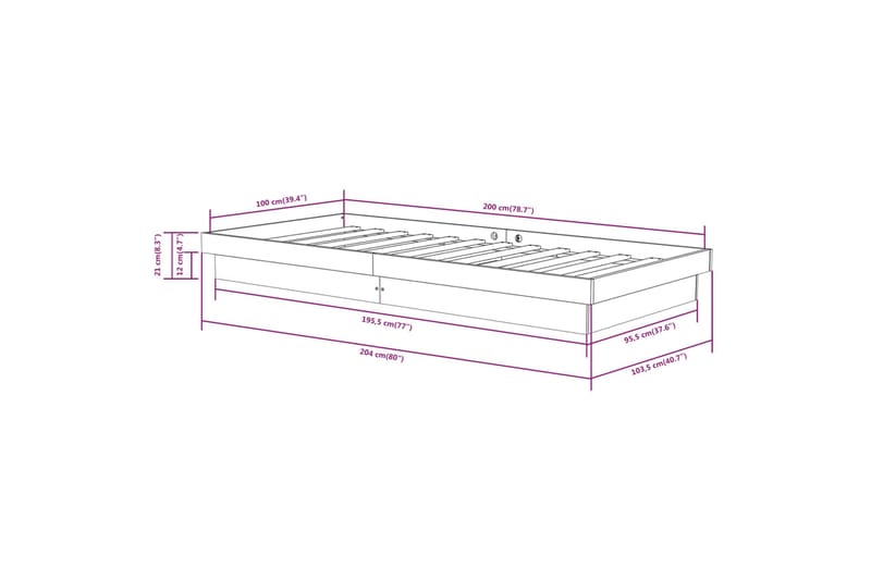 beBasic sengeramme 100x200 cm massivt træ sort - Sort - Sengeramme & sengestel