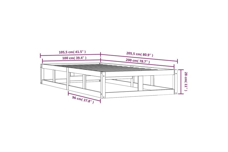 beBasic sengeramme 100x200 cm massivt træ sort - Sort - Møbler - Senge - Sengeramme & sengestel