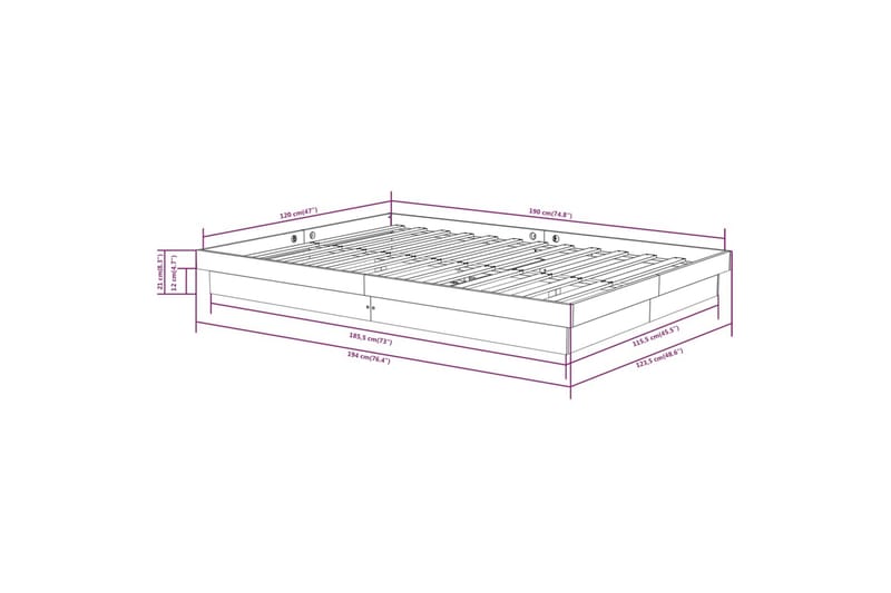 beBasic sengeramme 120x190 cm 4FT Small Double massivt træ - Brun - Møbler - Senge - Sengeramme & sengestel