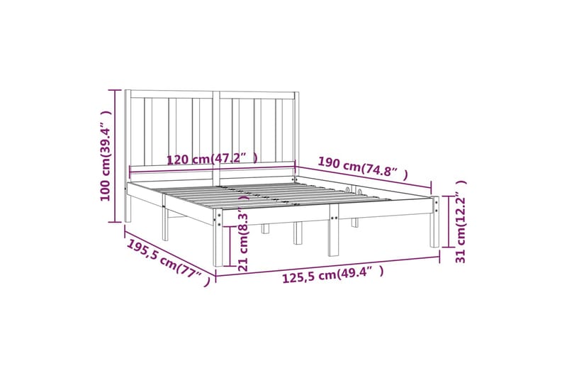 beBasic sengeramme 120x190 cm Small Double massivt fyrretræ - Brun - Sengeramme & sengestel