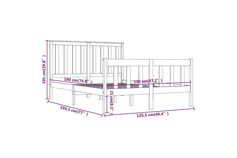 beBasic sengeramme 120x190 cm Small Double massivt fyrretræ - Brun - Sengeramme & sengestel