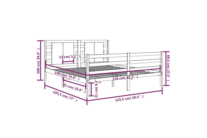 beBasic sengeramme 120x190 cm Small Double massivt fyrretræ - Brun - Sengeramme & sengestel