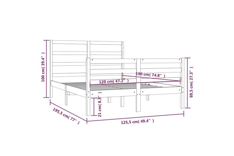 beBasic sengeramme 120x190 cm Small Double massivt fyrretræ - Brun - Sengeramme & sengestel