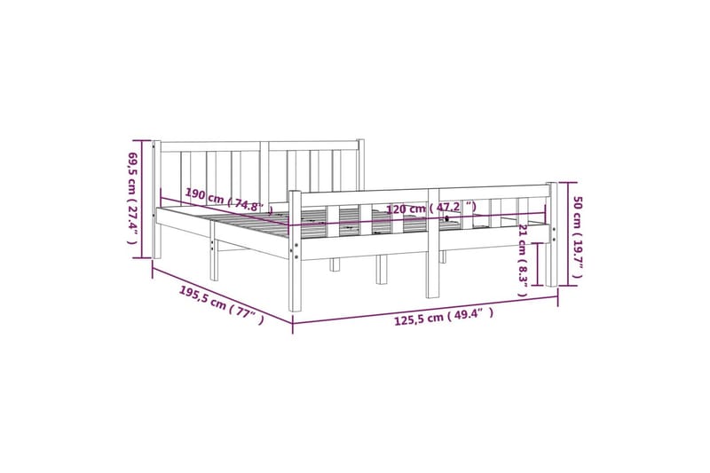 beBasic sengeramme 120x190 cm Small Double massivt træ - Brun - Sengeramme & sengestel