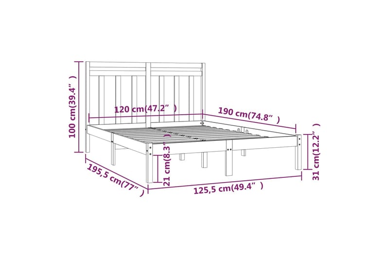 beBasic sengeramme 120x190 cm Small Double massivt træ - Brun - Sengeramme & sengestel