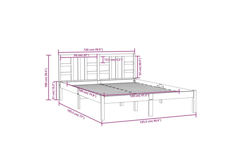 beBasic sengeramme 120x190 cm Small Double massivt træ - Brun - Sengeramme & sengestel