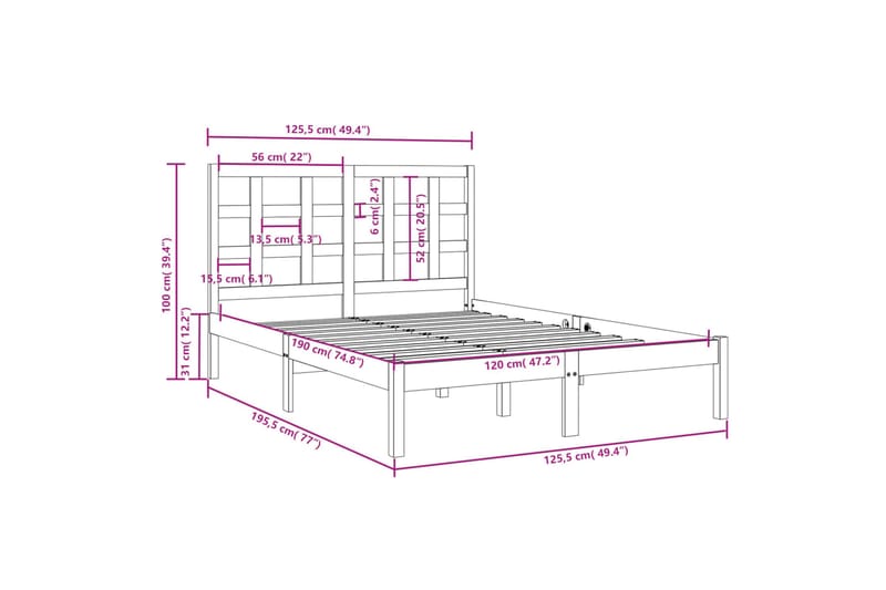 beBasic sengeramme 120x190 cm Small Double massivt træ - Brun - Møbler - Senge - Sengeramme & sengestel