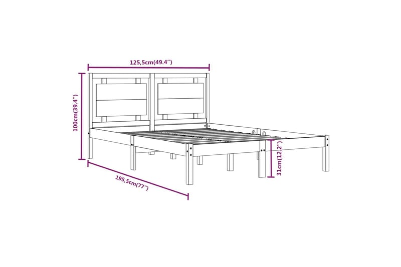 beBasic sengeramme 120x190 cm Small Double massivt træ - Brun - Sengeramme & sengestel